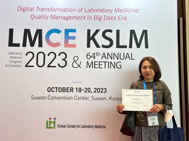 ผศ.ดร. รสริน การเพียร ได้รับรางวัล Global investigator award LMCE 2023 (Laboratory Medicine Congress & Exhibition) & KSLM 64th Annual Meeting in Suwon, Korea from October 18 to 20, 2023.